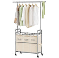 Tajsoon Laundry Hamper with Hanging Rack, 3 Section Laundry Sorter with Heavy Duty Lockable Wheels, Laundry Basket Organizer for Dirty Clothes Storage, 3 Beige-Ruum Studio Home