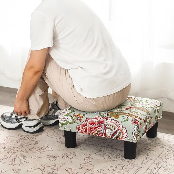 Joveco Small Foot Rest Stool Ottoman, 15" Fabric Square Footstool Upholstered Footrest for Chair, Under Desk, Office, Living Room, Boho Floral-Ruum Studio Home
