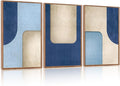 KAIRNE Blue Modern Abstract Canvas Wall Art,Neutral Prints Set of 3(16”X24”),Simple Design Wall Decor,Boho Minimalist Paintings,Blue and White Geometry Pictures for Living Room Bedroom Office Decor-Ruum Studio Home