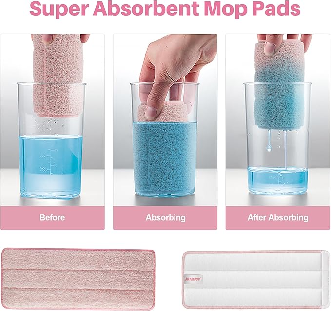 JOYMOOP Flat Mop Pads, Microfiber Mop Cleaning Pads, Washable Pads, Pads Replacement for Flat Mop or Mop Bucket Set, Pack of 4 Refills 13inch - Pink-Ruum Studio Home