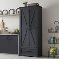 Farmhouse Kitchen Pantry Cabinet - 72" Tall Large Wood Kitchen Storage Cabinets with Adjustable Shelves & 2 Barn Doors & Drawer, Versatile Storage for Dining Room, Bathroom, Living Room, Antique Black-Ruum Studio Home