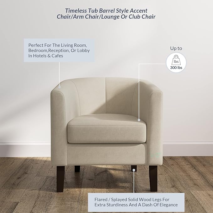 BELLEZE Accent Barrel Chair, Faux Leather Round Club Tub Sofa Corner Chair with Flared Legs and Cozy Soft Padding for Living Room Bedroom Waiting Room - Beige-Ruum Studio Home