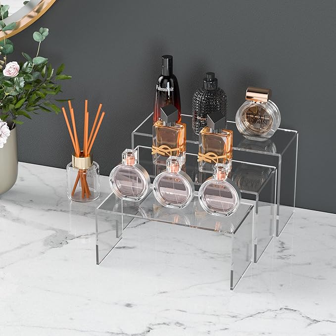 9x9.5x10 Inch Clear Display Risers Shelf 3pcs, Countertop Rectangular Acrylic Display Stands for Funko Pop Figure, Bags, Collectibles-Ruum Studio Home