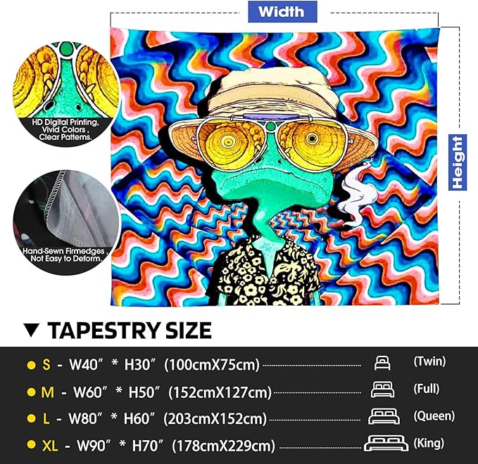 ADDWel Blacklight Frog Tapestry, Hippie Alien Tapestry Glow In The Dark, UV Reactive Black Light Upright Posters Wall Hanging for Bedroom Dorm Living Room Backdrop Decor-Ruum Studio Home