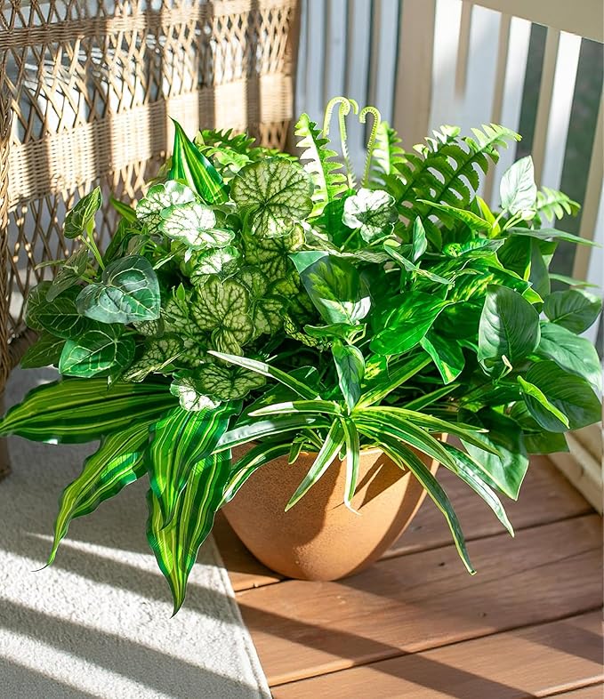 Artificial Greenery Plants Fake Plastic Leaves with Stems UV Resistant Large Bunches Outside Faux Plants Bushes for Outdoor Patio Garden Front Porch Yard Decor (Green)-Ruum Studio Home