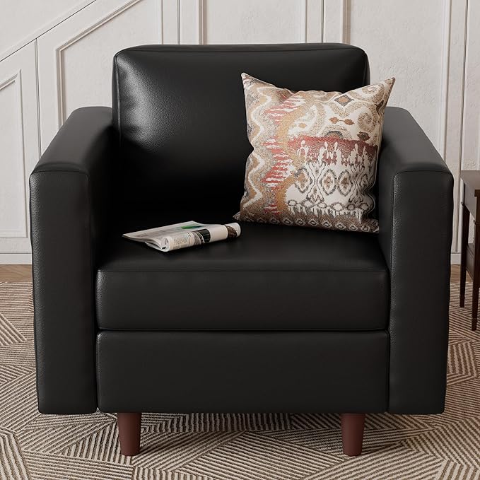 Faux Leather Oversized Accent Chair with Storage Deep Seat Single Sofa Large Reading Armchair for Living Room Bedroom Office Black Set of 2-Ruum Studio Home