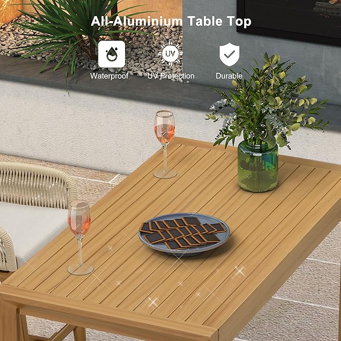 PURPLE LEAF 39.1'' Rectangle Outdoor Patio Counter Height Dining Table, Durable Aluminum Bar Height Pub Table for Counter Bar Stool, Water-Proof Tall Dining Table with Sturdy Legs, Teak-Ruum Studio Home
