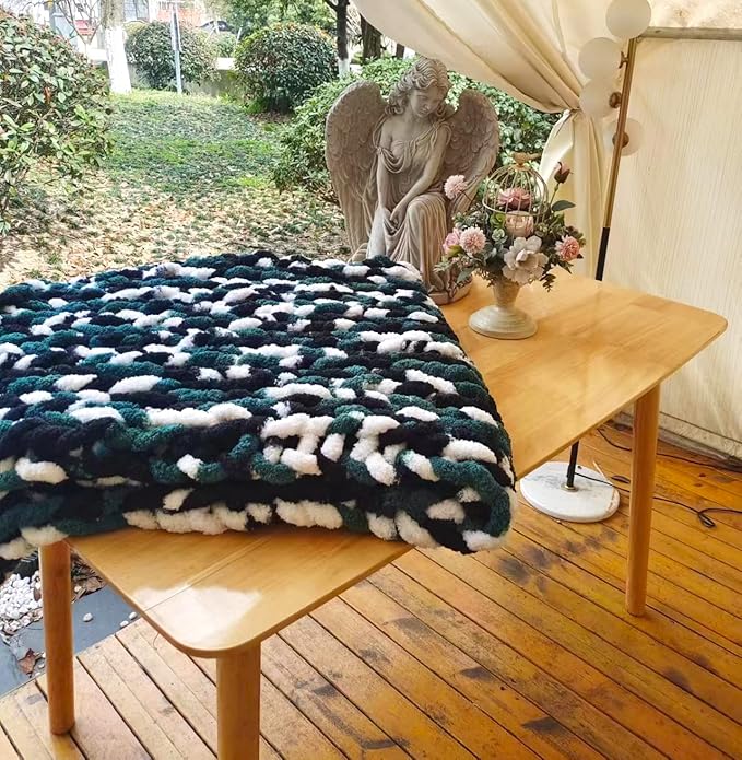 DDL&HEXI Chunky Chenille Blanket 100% Hand Knit with Jumbo Chenille Yarn (50"x60") Super Soft Large Throw Bed Blanket for Couch, Sofa, Home Decor - Machine Washable (06)-Ruum Studio Home