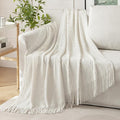 MIULEE Off White Knitted Throw Blanket for Couch Textured Knit Blanket with Tassels Cozy Woven Boho Bed Blanket for Sofa Bed Chair Acrylic Wave Pattern 50"x60"-Ruum Studio Home