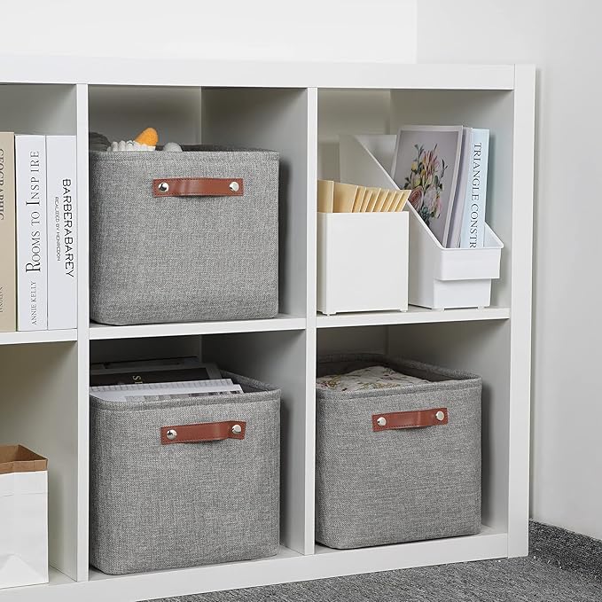 DULLEMELO Medium Storage Baskets for Organizing, Rectangular Fabric Storage Bins Collapsible, Perfect for Shelves, Closets, Nursery, Home, Office, Empty Gift Baskets (3-Pack,Grey)-Ruum Studio Home