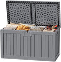 JUMMICO 250 Gallon Outdoor Resin Deck Box with Divider, Waterproof Storage Box with Lockable Lid&Side Handles for Garden Tools, Pools Supplies (Gray)-Ruum Studio Home