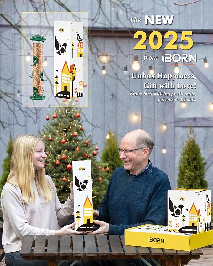 iBorn Metal Bird Feeders 6 Ports Hanging Wild Bird Seed Feeder for Mix Seed Blends, Niger Seed Feeder, Sunflower Heart, Birdbath, Heavy Duty All Metal Green Finishing 14 Inch 6Port-Ruum Studio Home