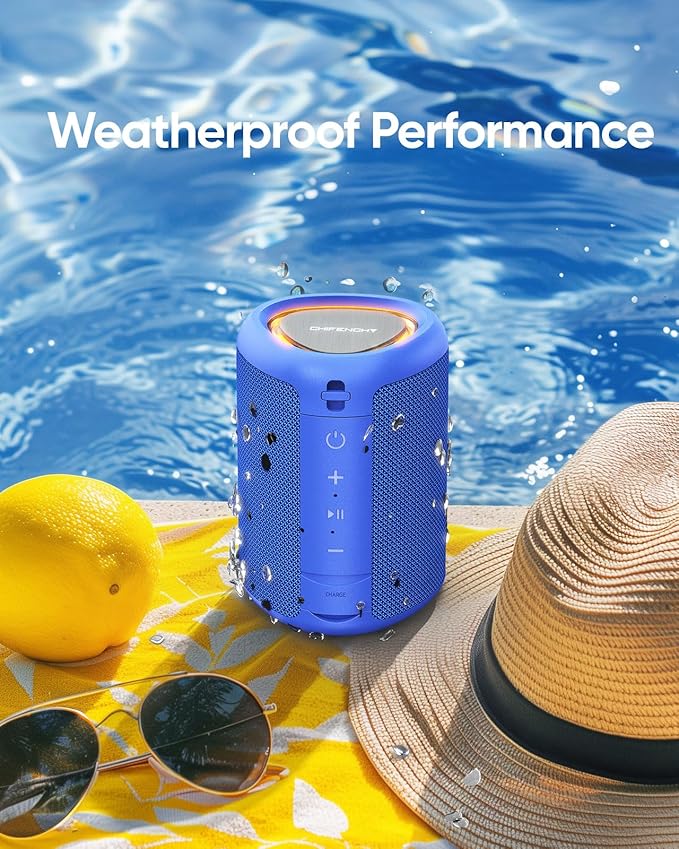 Portable Bluetooth Speaker with Lights, Stocking Stuffers, Powerful Crystal Clear Sound, IPX5 Waterproof, All Day Playtime, BT 5.3, TWS Paring, Small Wireless Speaker for Outdoor, White Elephant Gifts-Ruum Studio Home