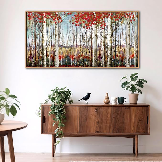 Large Framed Wall Art for Living Room Birch Tree Wall Decor Red Forest Painting Artwork Wall Decoration Nature Pictures Wall Art Fall Above Bed Wall Decor-Ruum Studio Home