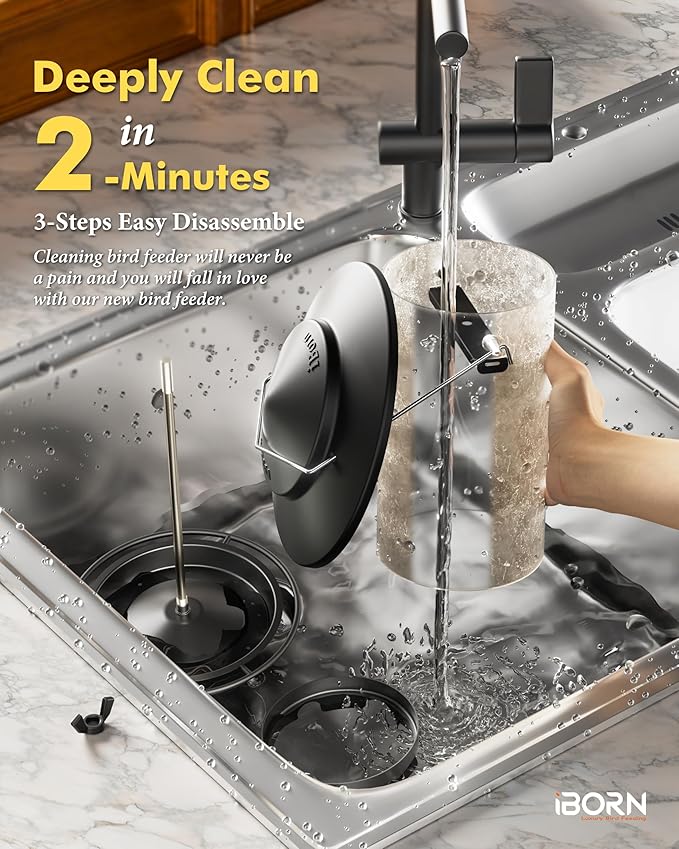 iBorn Metal Bird Feeders for Outdoors Hanging,Wild Bird Feeders for Cardinal,18cm Large Roof&Tray Black 6 Port (Seed is not Included)-Ruum Studio Home