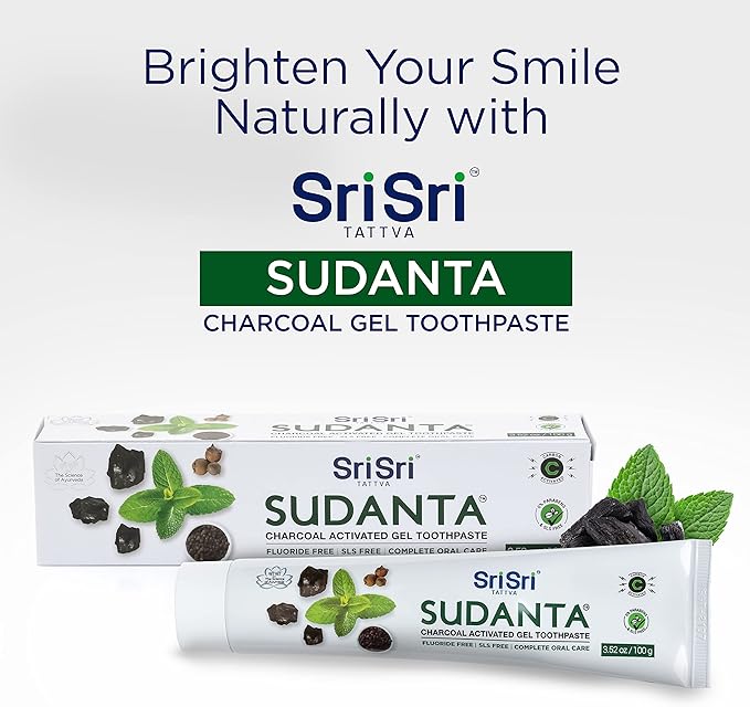 Sri Sri Tattva Sudanta Charcoal Toothpaste Gel – SLS, Fluoride Free Herbal Toothpaste with Neem & Ayurvedic Herbs – Natural Teeth Whitening, Fresh Breath, Oral & Gum Health – 100g Tube (Pack of 2)-Ruum Studio Home
