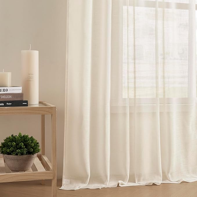 Joydeco Sheer Curtains 108 Inches Long, White Curtains for Living Room 2 Panels Set, Linen Curtains Window Privacy Assured with Light Filtering(W52 x L108 Inch,Linen)-Ruum Studio Home