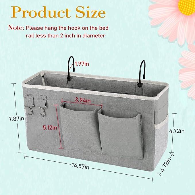 Bedside Storage Caddy/Bedside Hanging Storage Bag for Headboards Bunk Beds Dorm Rooms Book Phone Magazine Holder (2PC Grey)-Ruum Studio Home