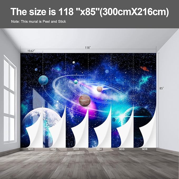 Planet Wall murals Peel and Stick Galaxy Wallpaper for Bedroom Nursery Room - 85"x118"-Ruum Studio Home