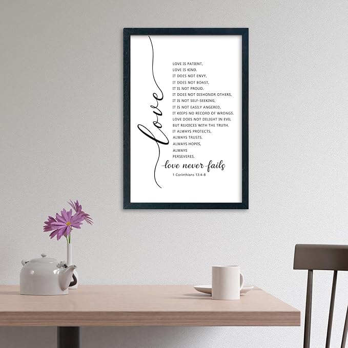 LuZhiQiang Love Is Patient Kind Wall Art 16"×11" Love Never Fails Sign 1 Corinthians 13 Bible Verse Wood Framed Wall Hanging Decor (Black)-Ruum Studio Home