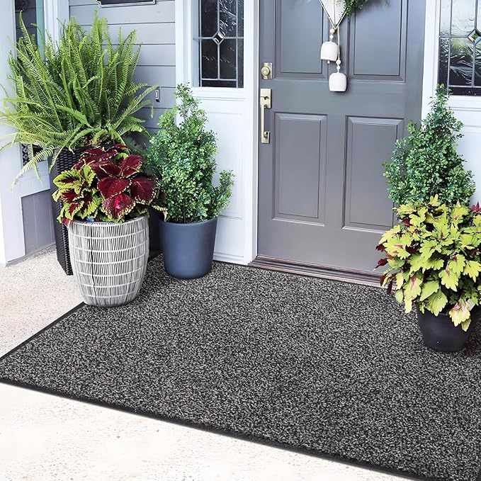 Mibao Front Door Mat, Dirt Trapper Welcome Mat for Outdoor Indoor, Non-Slip Waterproof Doormat, Durable Machine Washable Low Profile Entry Rug for Back Door Outside Patio Porch, 60" x 36", Grey-Ruum Studio Home
