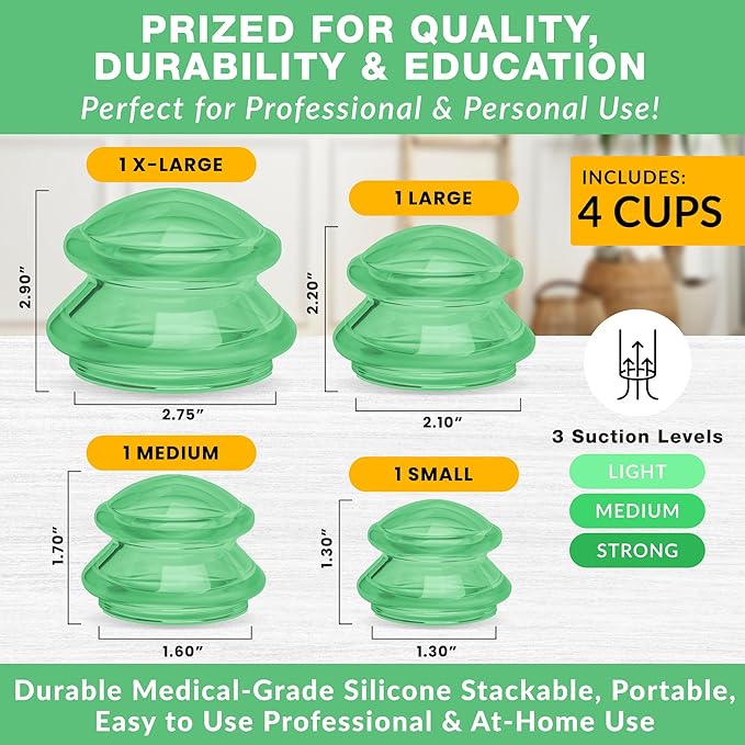 Silicone Cupping Therapy Set Professional Massage Cupping Cups for Cupping Therapy 4 Cup Kit for Massage, Myofascial Release, Cellulite Reduction (Lure Green)-Ruum Studio Home