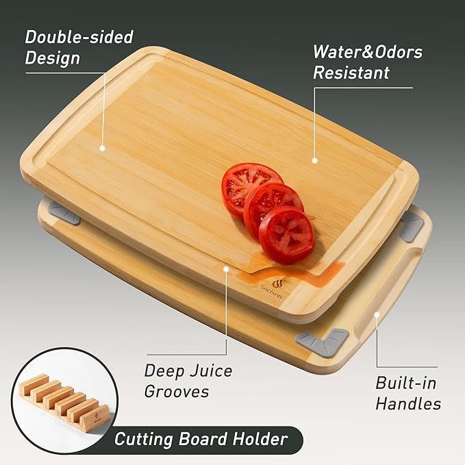 Bamboo Cutting Board Set Non Slip Feet with Holder Over Sink Wooden Cutting Boards Eating Grilling Biard Cutboard Biard Chtting Woodcutting Cuttingboards Voard Oard Bord 12x18 11 x 14 Baords Baord-Ruum Studio Home