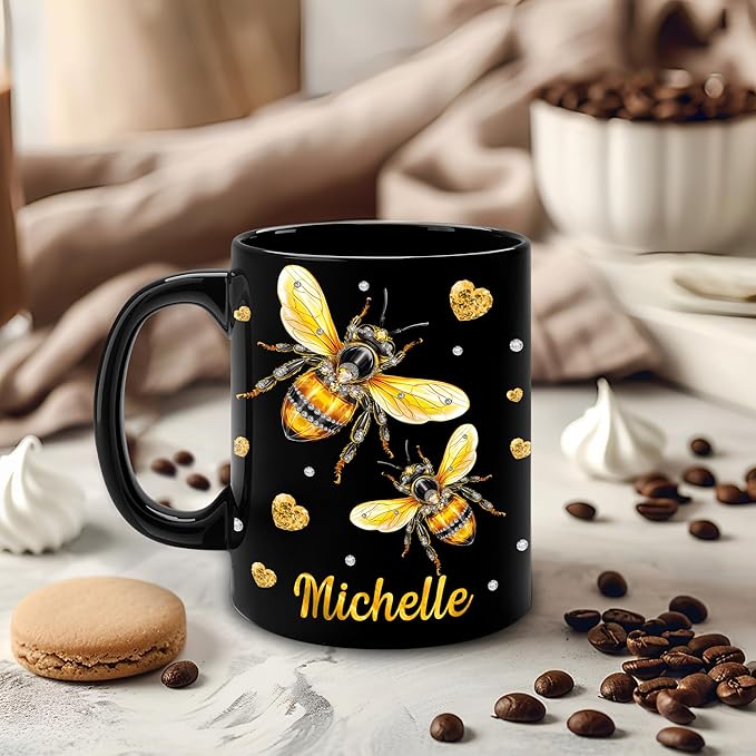 Hyturtle Personalized Jewelry Bee Mug - Bee Keeper Gifts For Women Lovers Teacher - Honey Gifts For Beekeeper Farmer On Birthday - Queen Honeycomb Decor - Custom Coffee Cup Ceramic Mug 11 Oz 15 Oz-Ruum Studio Home