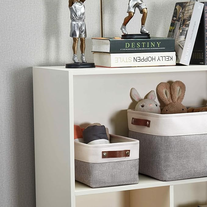 DECOMOMO Small Storage Basket, Closet Storage Bins, Baskets for Organizing Shelves (Grey & White, Small - 6 Pack)-Ruum Studio Home