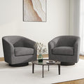 Swivel Barrel Accent Chair, Modern Round Linen Arm Chair for Living Room, Bedroom, Comfy Club Reading Chairs for Adults（Linen Fabric, Grey, Set of 2-Ruum Studio Home