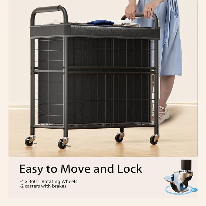 Laundry Hamper 3 Section, 145L Rolling Laundry Sorter Basket with Wheels, 3 Compartment Clothes Organizer Cart, Pull-Out Removable Bags for Laundry Room, Bathroom, Bedroom, Black-Ruum Studio Home