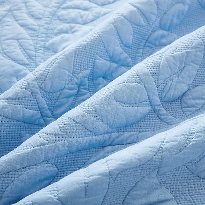 MarCielo 3-Piece 100% Cotton Oversized Bedspread Lightweight Quilt Coverlet Embroidery Farmhouse Bedding Set T0 (Light Blue, Twin (68"x86"))-Ruum Studio Home