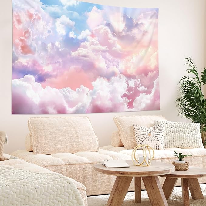 HVEST Pink Cloud Tapestry Colorful Abstract Clouds Natural Landscape Tapestries Wall Hanging for Bedroom Living Room Teen Dorm Indie Decor Poster Blanket,80x60 Inches-Ruum Studio Home