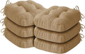 Chair Cushions for Dining Chairs, Dining Chair Cushions, Tufted Indoor Chair Pads with Ties & Non Slip Backing, Seat Cushions for Kitchen Chairs 16.5” x 16.5” x 3.5”, Set of 6, Khaki-Ruum Studio Home