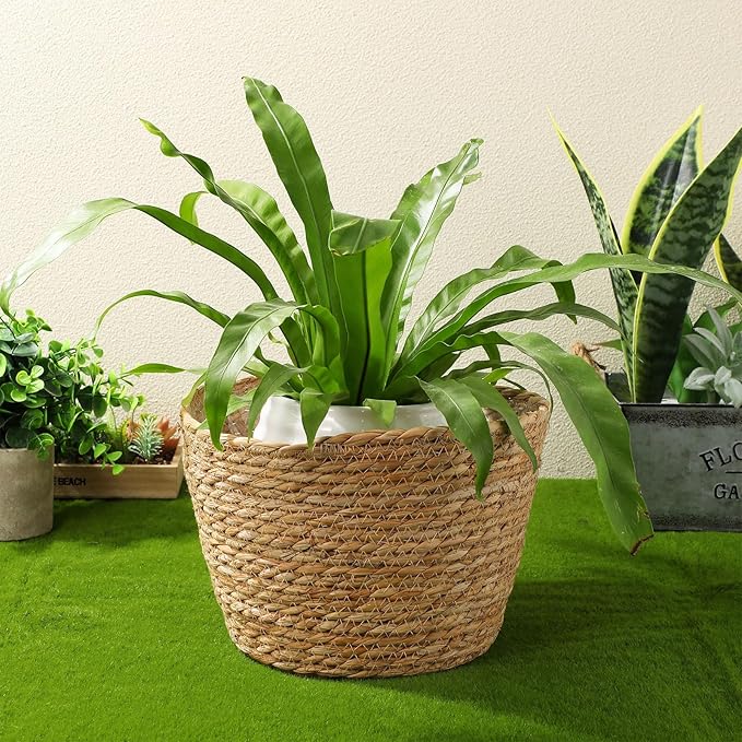Woven Straw Flower Pot Seagrass Planters Basket Garden Plant Pot Containers Wicker Rattan Vase Sundries Organizer Storage Bins for Indoor Outdoor Plants-Ruum Studio Home