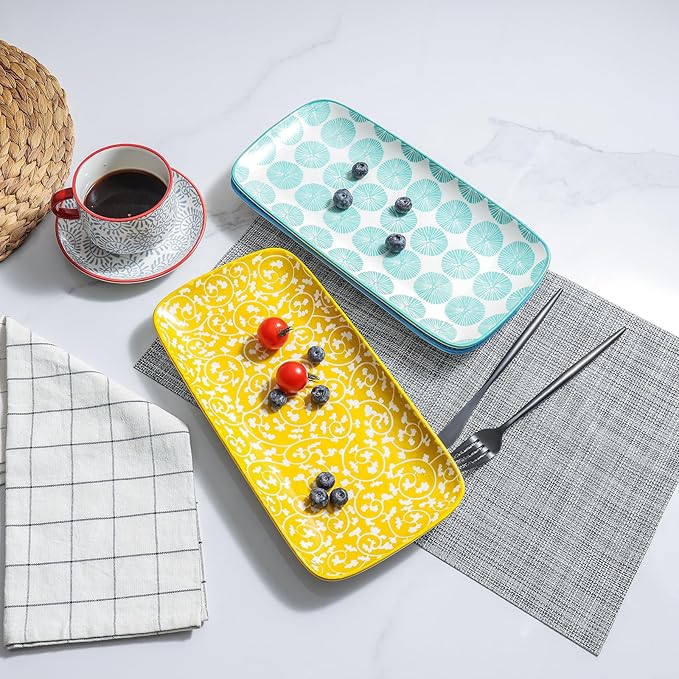 Selamica Ceramic Serving Platters, 12 Inch Serving Trays for Party Entertaining, Large Rectangular Serving Plates, Set of 6, Assorted Colors-Ruum Studio Home