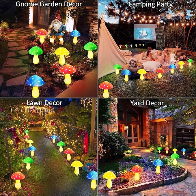 8-Pack Solar Mushroom Lights for Garden Decor, 8 Modes Waterproof Outdoor Garden Mushroom Lamp, Multi-Colored Solar LED Fairy Lights for Christmas Halloween Yard Lawn-Ruum Studio Home