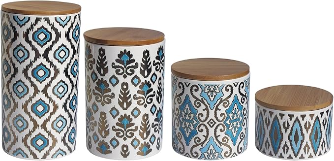 American Atelier Ceramic Canister Set (4 Piece), Blue/Gold-Ruum Studio Home
