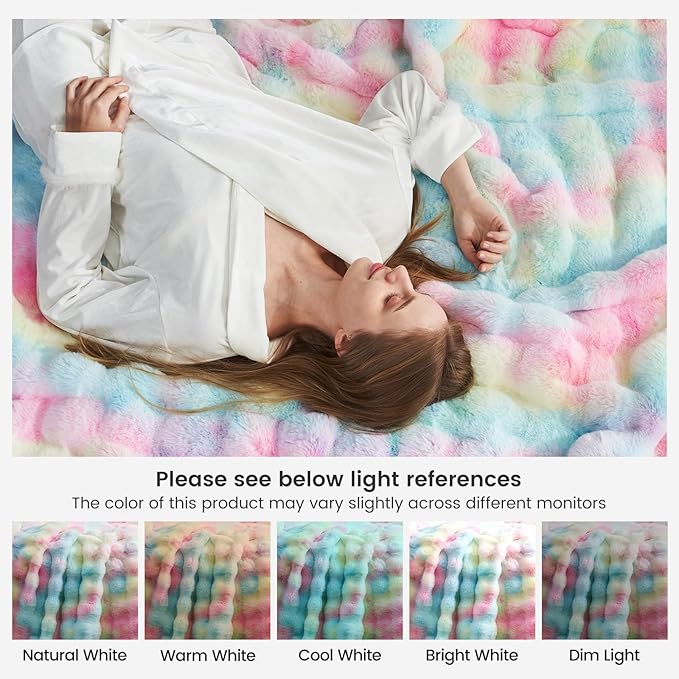 Cozy Bliss Faux Fur Throw Blanket for Couch, Fuzzy Soft Plush Thick Bubble Blanket for Sofa Bedroom Living Room,50 * 60 Inches Tie-dye Rainbow-Ruum Studio Home