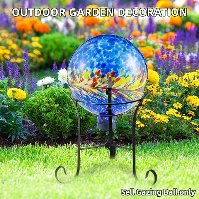 VOREEN 10-Inch Glass Gazing Ball, Outdoor Gazing Globe, Reflective Ball Yard Decoration for Homes, Patio, Lawn and Gardens, Gift for Mom Wife Friend, Phoenix Tail Design, Blue-Ruum Studio Home