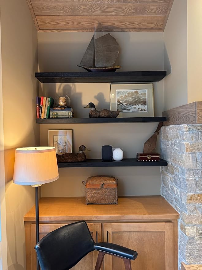 Joel's Antiques - 48 Inch Wooden Floating Shelves for Wall - 48x8x2 Inches - Made of Natural Wood - Long Heavy Duty Wall Shelves - Made in USA - Perfect for Living Room, Kitchen - Black-Ruum Studio Home