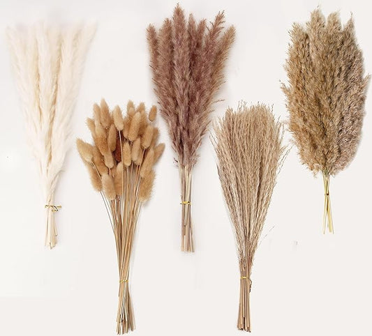 Natural Dried Pampas Grass Decor, 110 PCS Pampas Grass Contains White Bunny Tails Dried Flowers, Artificial Flowers for Bathroom Decor, Bathroom Wall Decor, Office Decor and Baby Shower Decorations-Ruum Studio Home