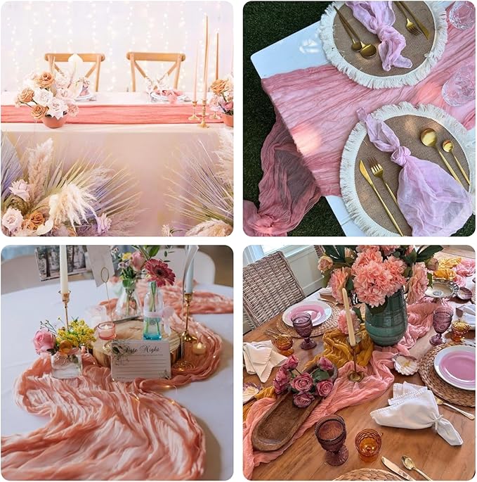 Sioloc 10 Pack Peach Coral Cheesecloth Table Runner Fall Autumn Decor for Home 10ft Table Cloth for Tea Wedding Birthday Party Baby Bridal Shower Halloween Thanksgiving-Ruum Studio Home
