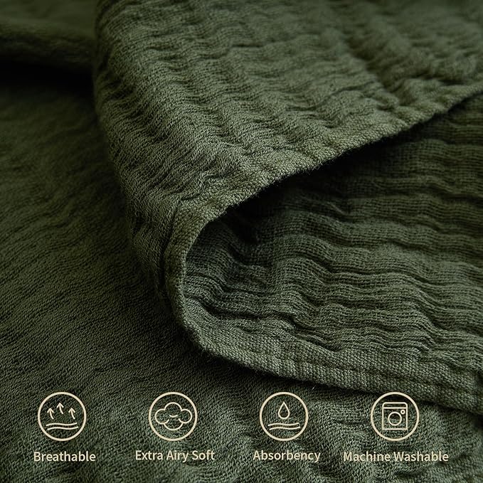 100% Cotton Muslin Throw Blanket for Bed, Couch, Small, Decorative, Soft, Pre-Washed, Breathable and Lightweight Gauze Blanket with Tassels, Suitable for All Seasons, Olive Green, 50"x60"-Ruum Studio Home