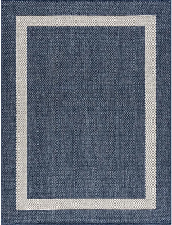 CAMILSON Outdoor Rug 9x12, Large Modern Outside Rugs for Patios Porches Waterproof Durable Washable Non-Shedding, Easy-to-Clean Indoor Outdoor Area Carpet (9 x 12, Bordered - Blue/White)-Ruum Studio Home