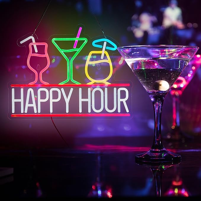 Happy Hour Neon Sign for Wall Decor Beer Bar Signs, USB Powered Dimmable LED Art Lights for Bar Pub Man Cave Party Club-Ruum Studio Home