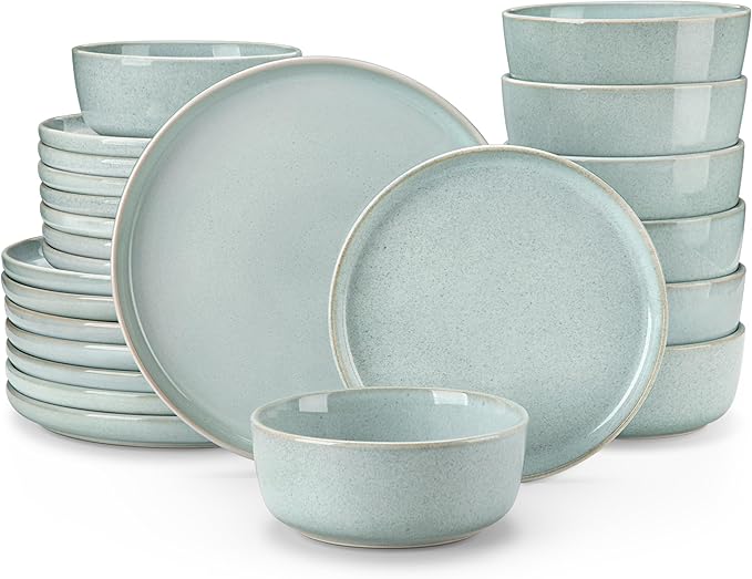 vancasso ANYA 24 Pieces Plates and Bowls Set, Mint Green Dinnerware Sets, Reactive Glaze Dishes Set for 8, Ceramic Dishware Sets Kitchen Dinner Set, Microwave & Dishwasher Safe-Ruum Studio Home