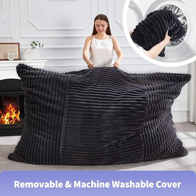 Hobestluk 3 in 1 Bean Bag Chair Giant Bean Bag Chairs Convertible Bean Bag Floor Cushion with Machine Washable Cover, Beanbag Chairs for Adult (Dark Grey)-Ruum Studio Home