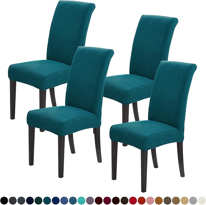 Joccun Chair Covers for Dining Room Set of 4, Dining Chair Slipcovers Stretch Dining Room Chair Covers Seat Protector,Washable Parsons Chair Cover for Home,Banquet(Peacock Blue,4 Pack)-Ruum Studio Home