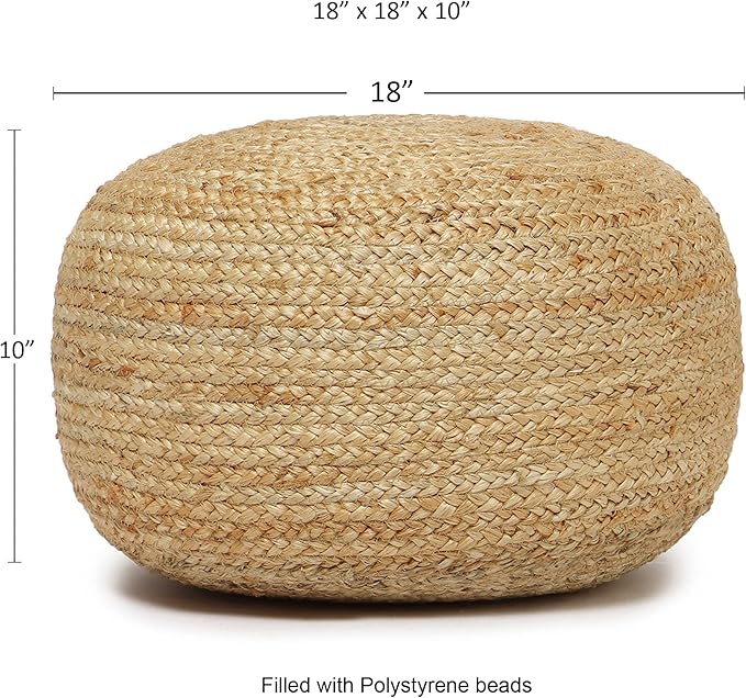 REDEARTH · Jute Circular Low Pouf Ottoman - Braided Pouffe Accent Sitting Round Footrest for Living Room, Bedroom, Nursery, kidsroom, Patio, Gym; 100% Jute (18"x18"x10"; Natural)-Ruum Studio Home
